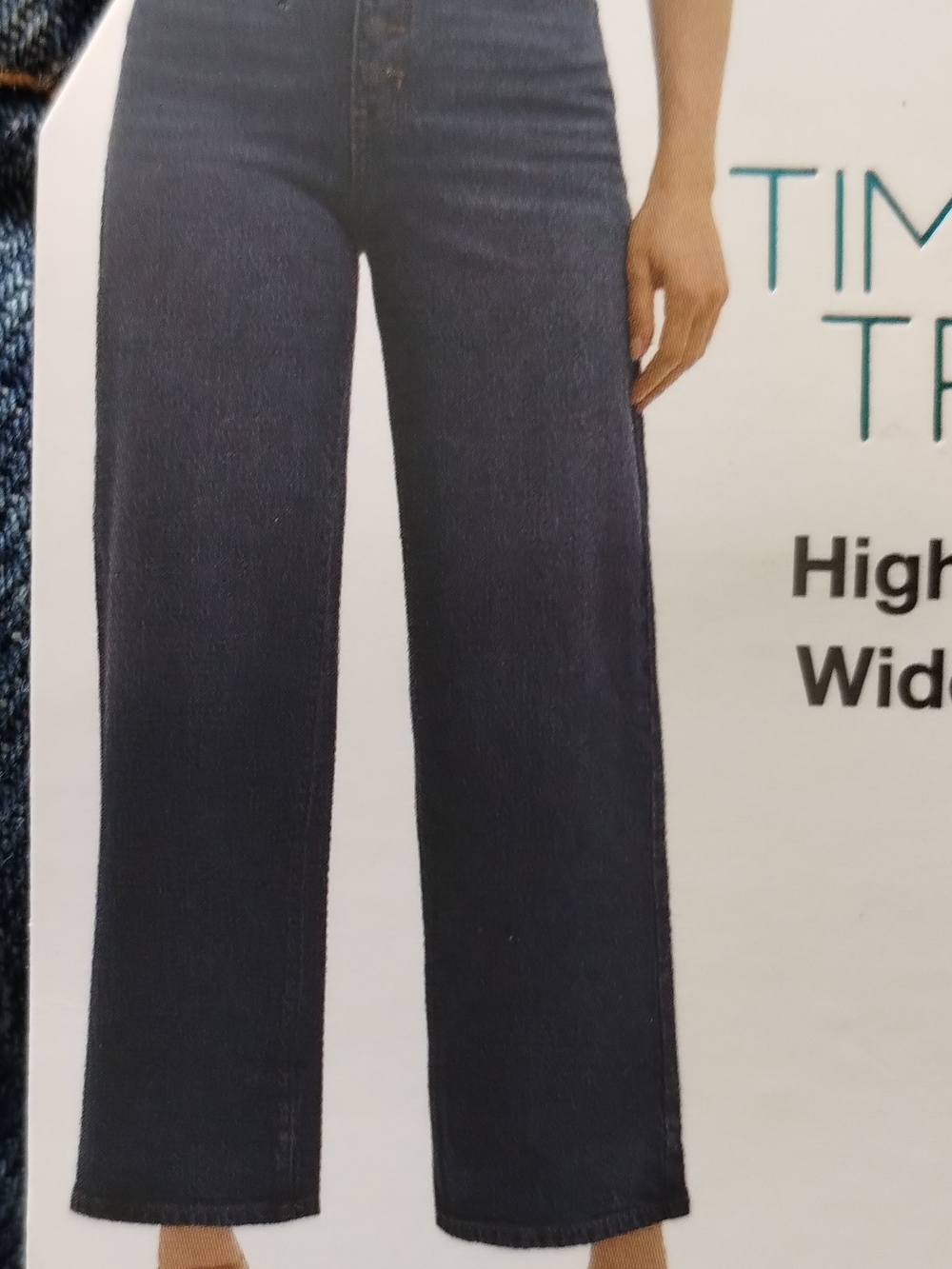 Time and Tru Women's Dark Blue Relaxed Wide-Leg Button-Fly Jeans - Picture 10 of 10